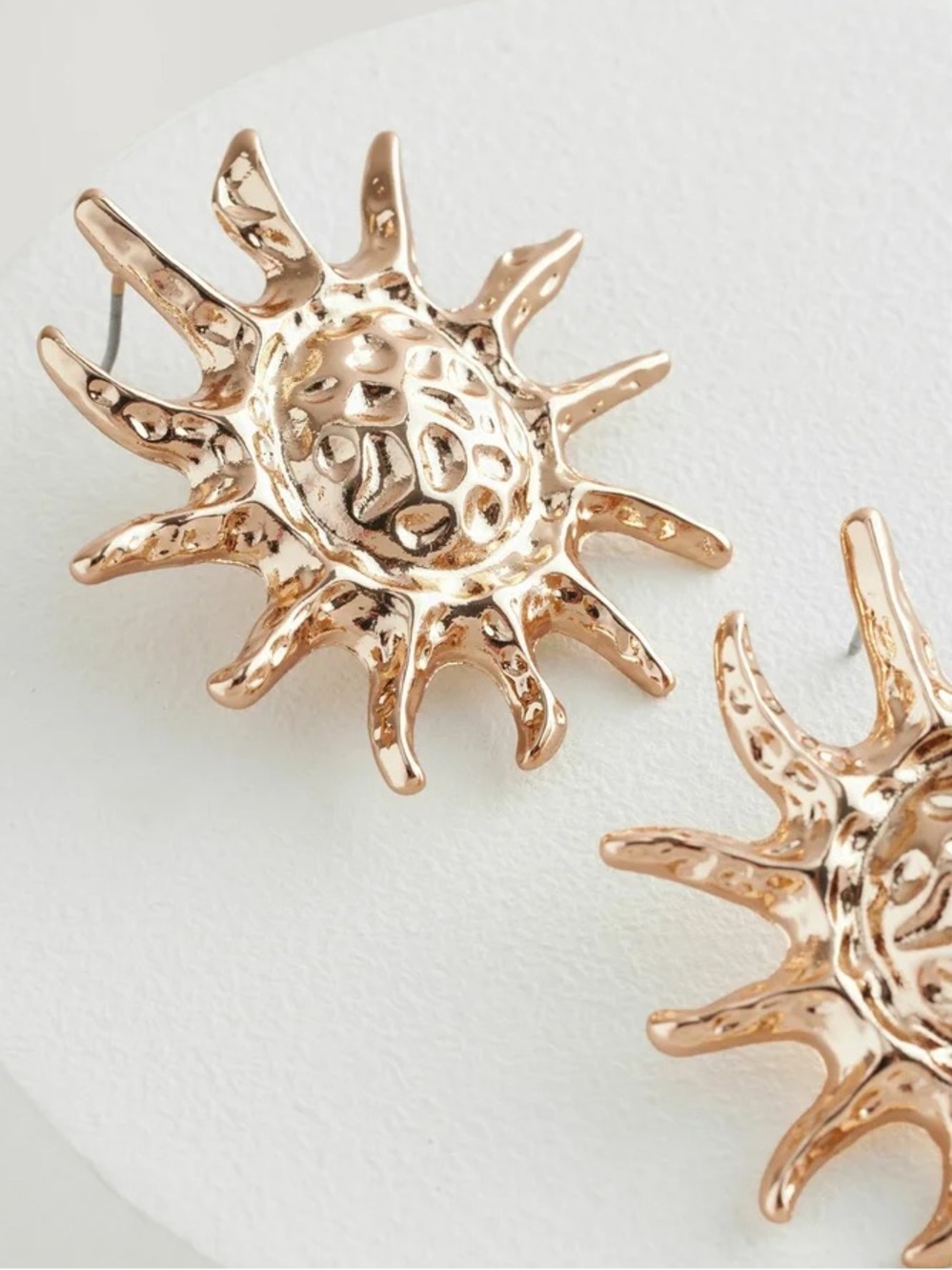 Gold Sun Statement Stud Earrings - Picture 6 of 8